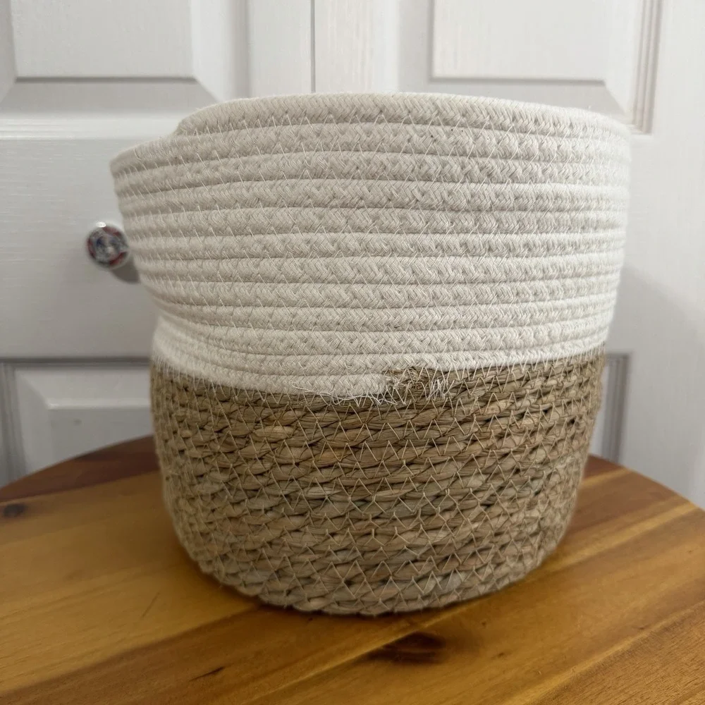 Rope White Natural Seagrass Coiled Storage Basket Utility Decor Any Room Western
